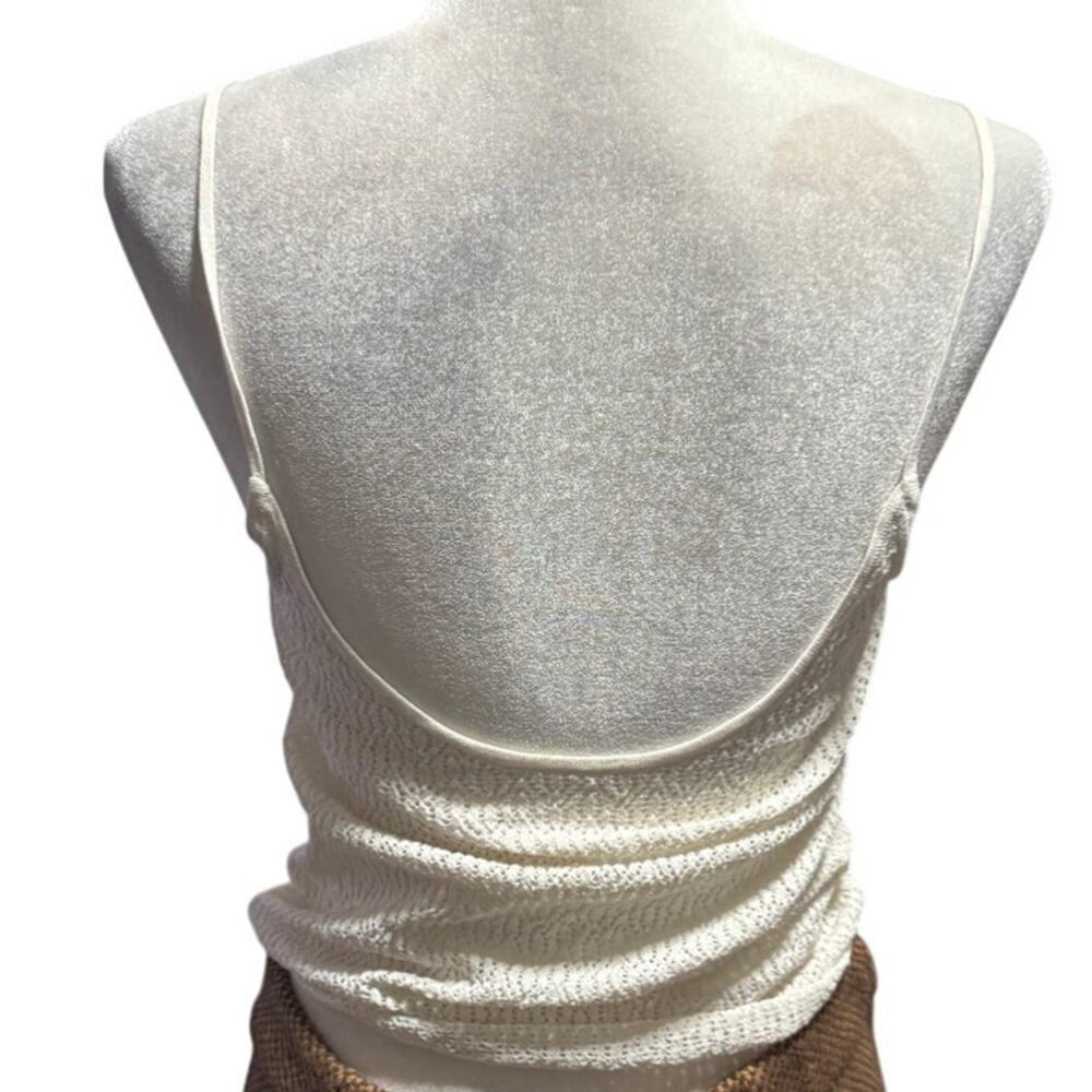 A.L.C. Cream Layered Knit Top Set Sheer Short Sleeve Sweater + Cami Size Medium - Picture 5 of 7